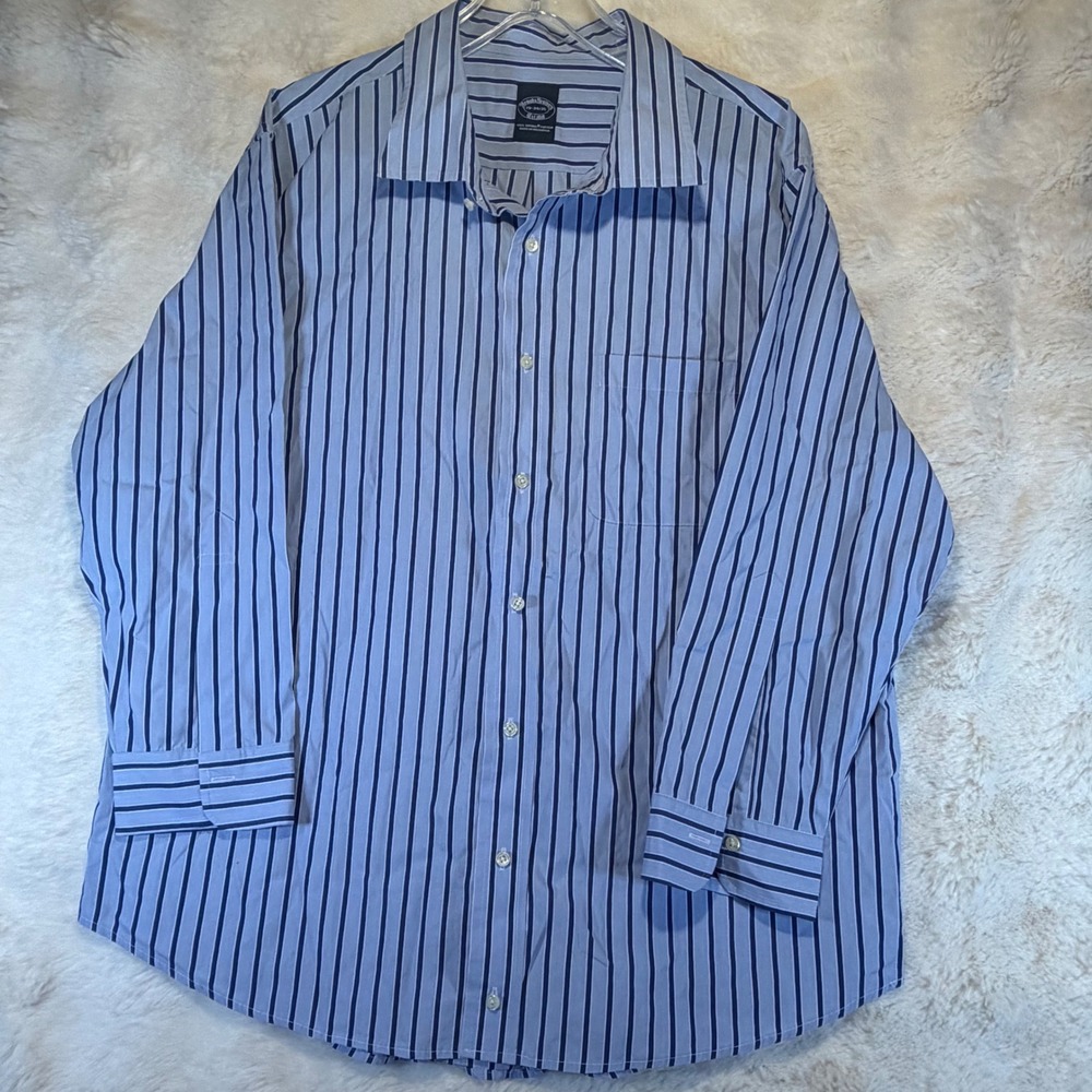 Brooks Brothers Mens 19 34/35 Supima Cotton Striped Button Down Dress Shirt Blue